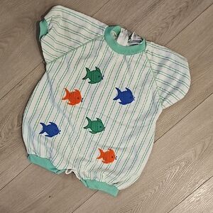 Vintage 123 Striped Fish Baggy Oversized Bubble Shorts Romper, 12 Months